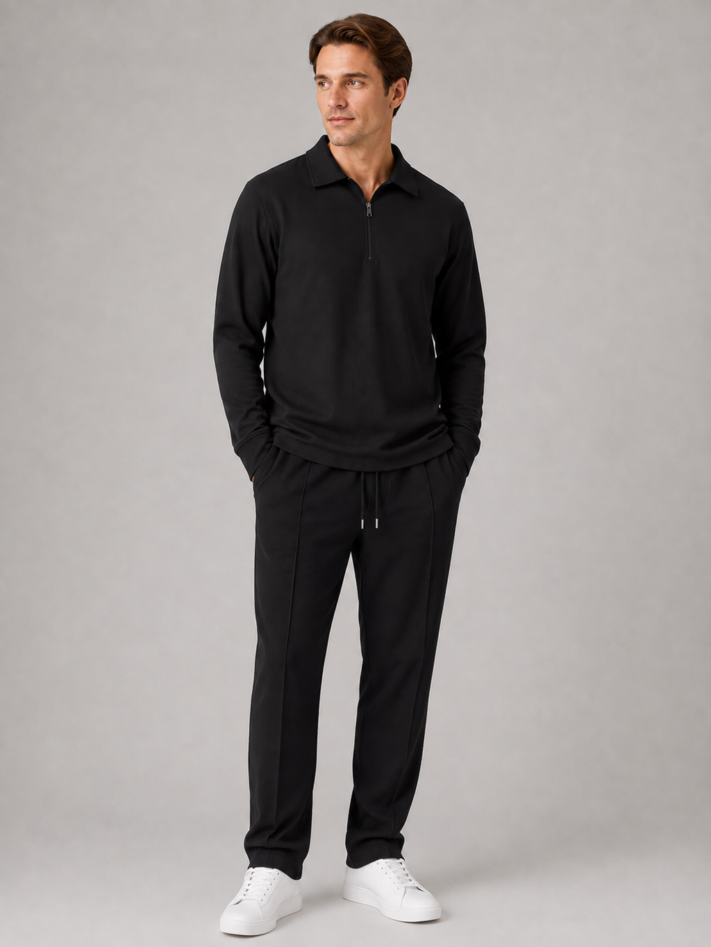 Polo And Trousers Co-Ord Set in Black