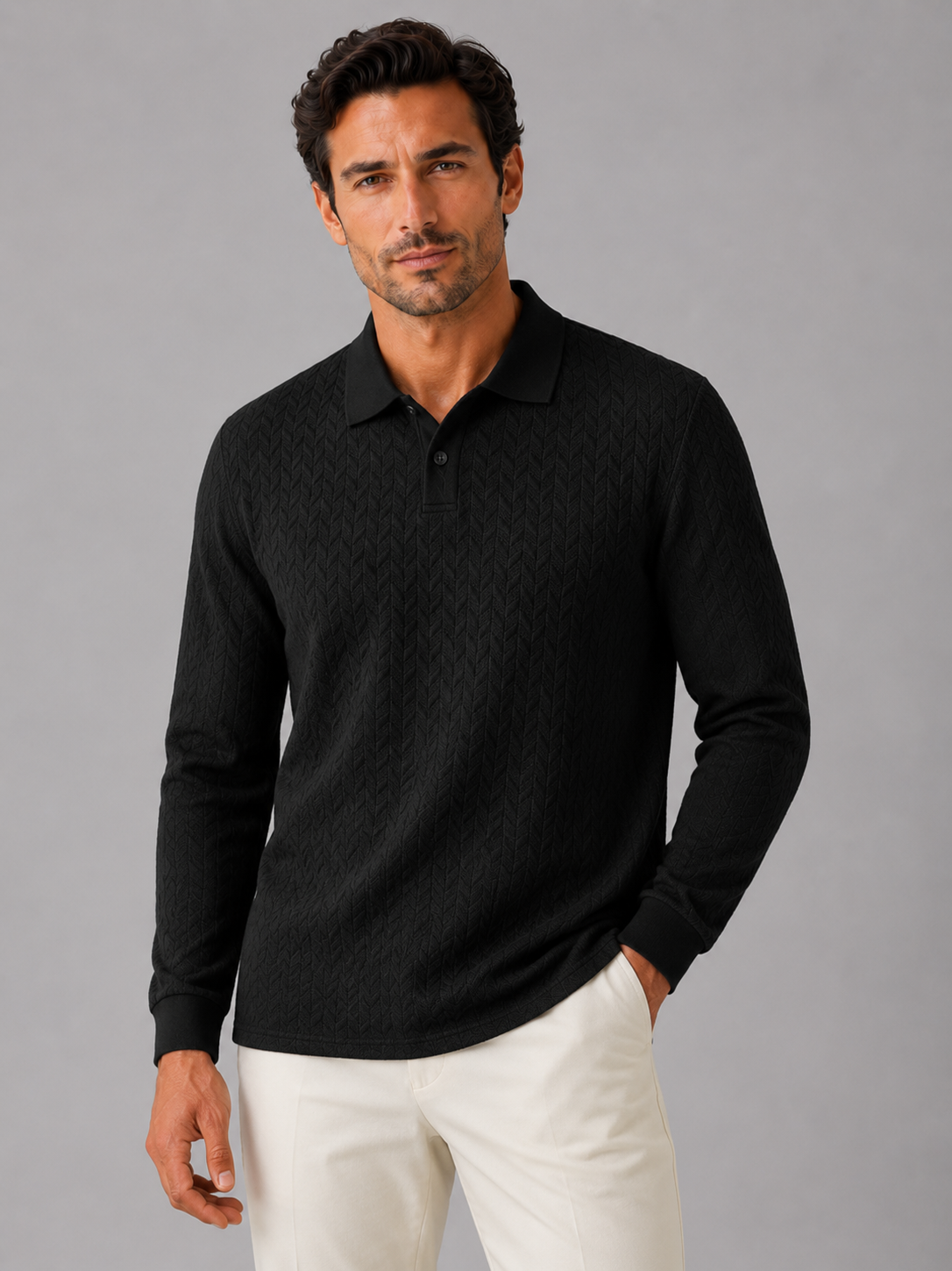 Men's Long Sleeve Polo Shirt – Smooth Knit Business Casual Polo | Nero & Luya