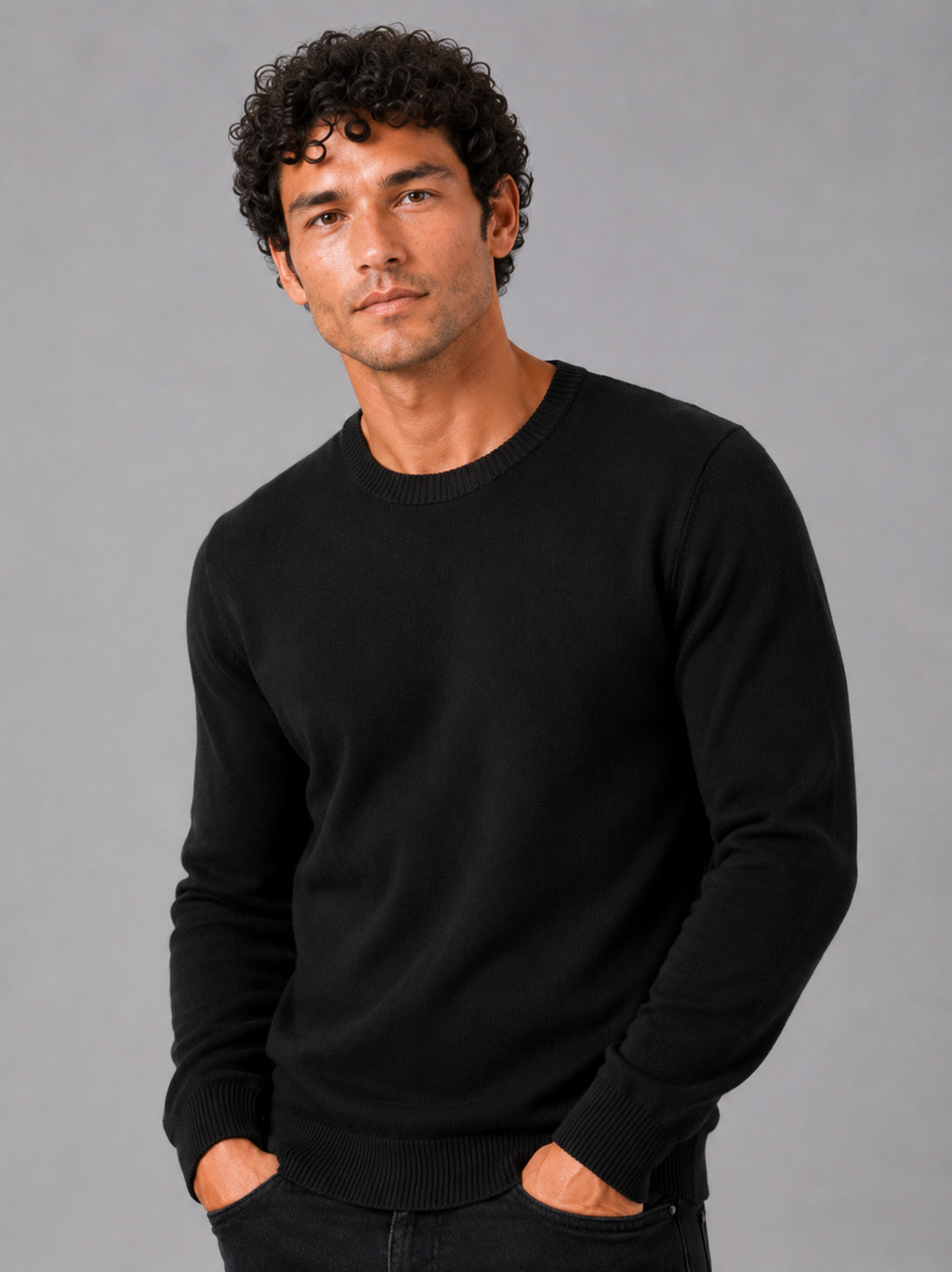 Men'S Wool Pullover in Black