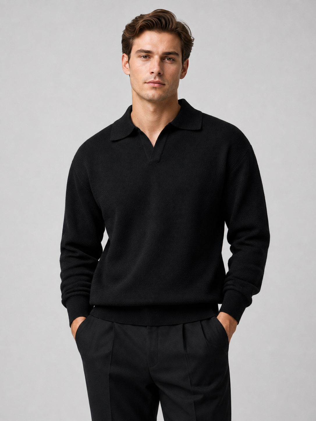 Men's Knit Polo in Black