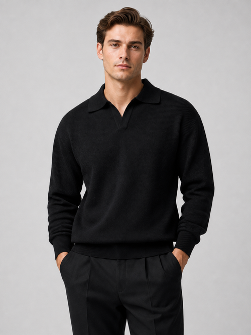 Men's Knit Polo in Black