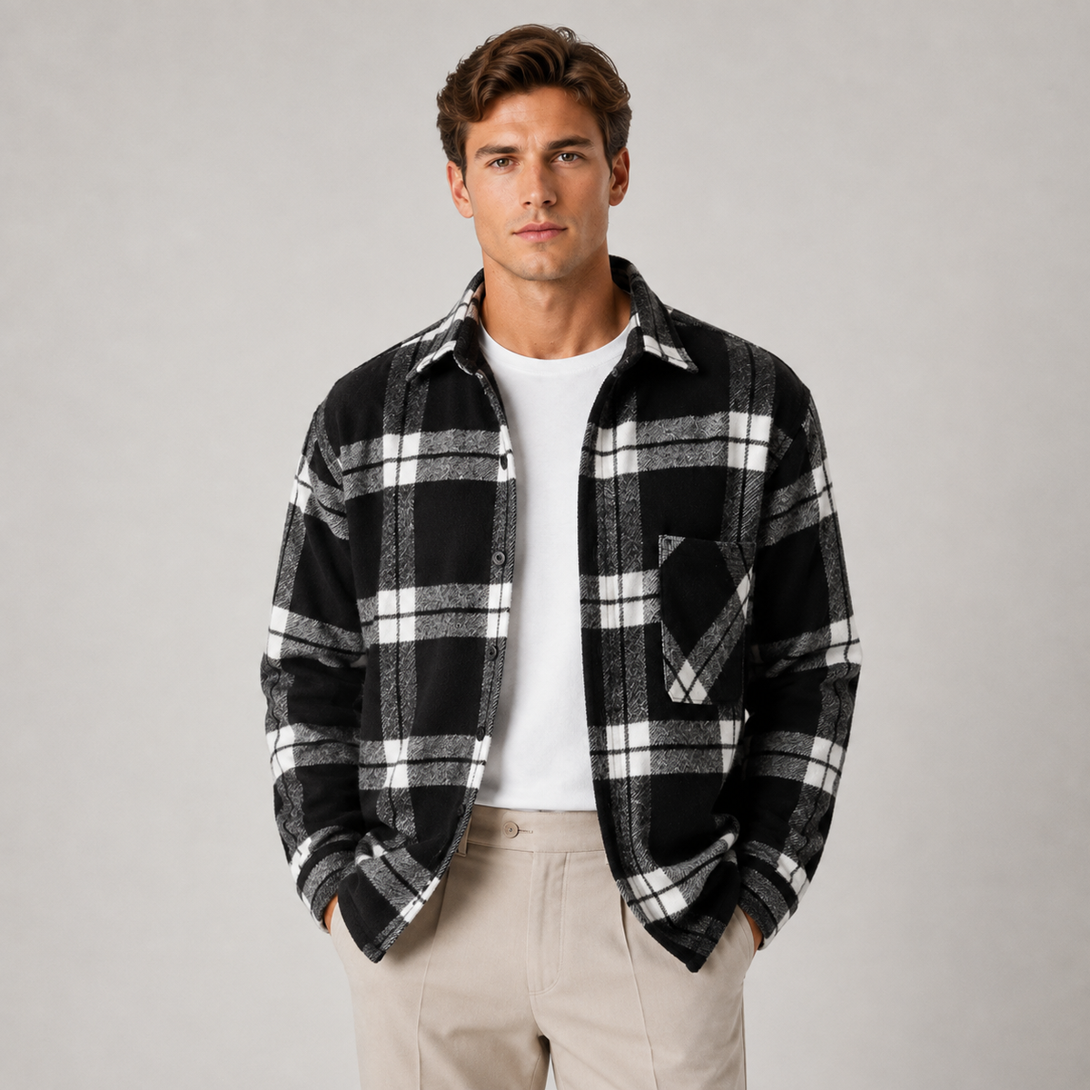 Flannel Shirt Jacket in Black