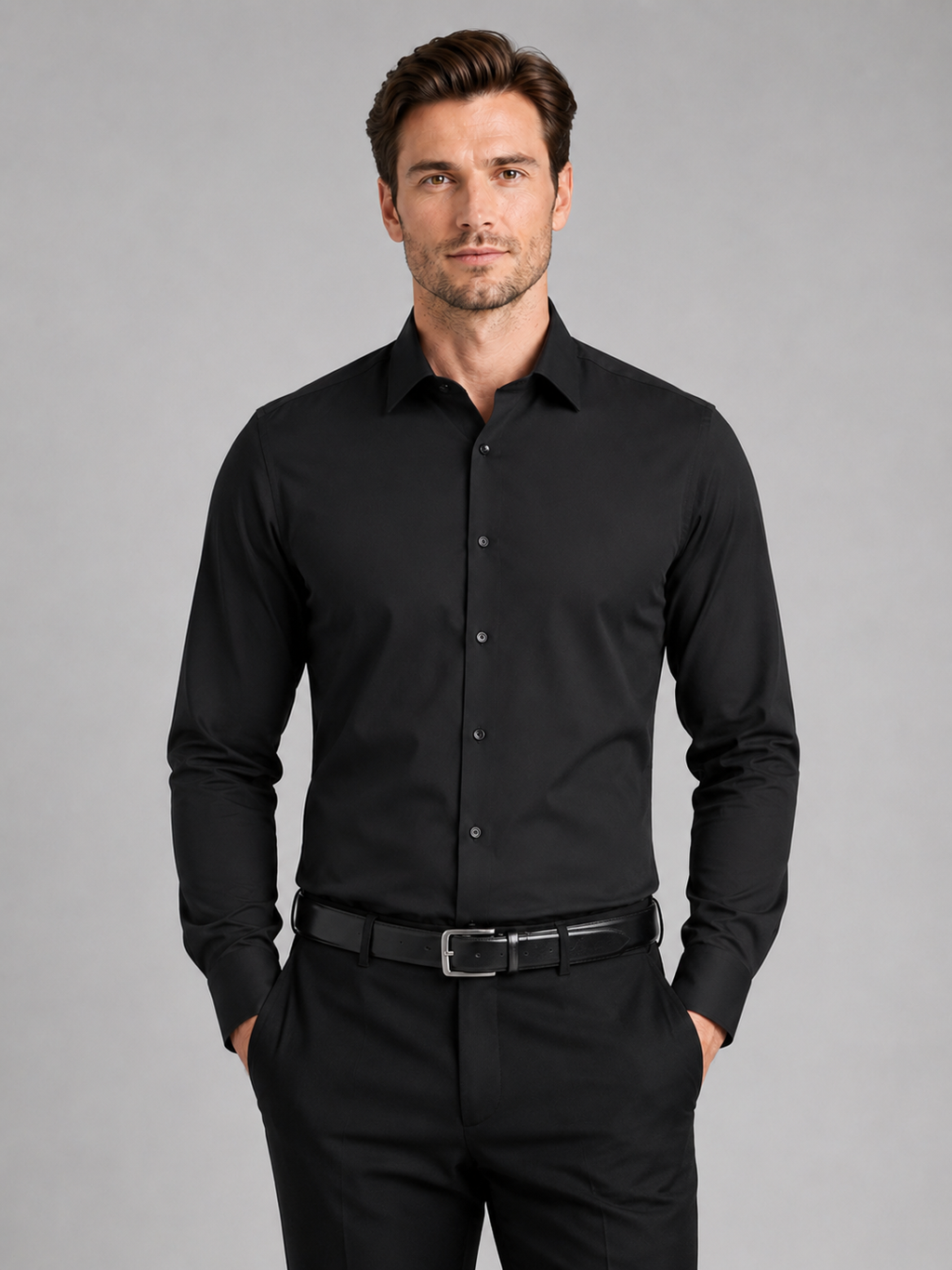 Business Casual Button Down Shirts in Black