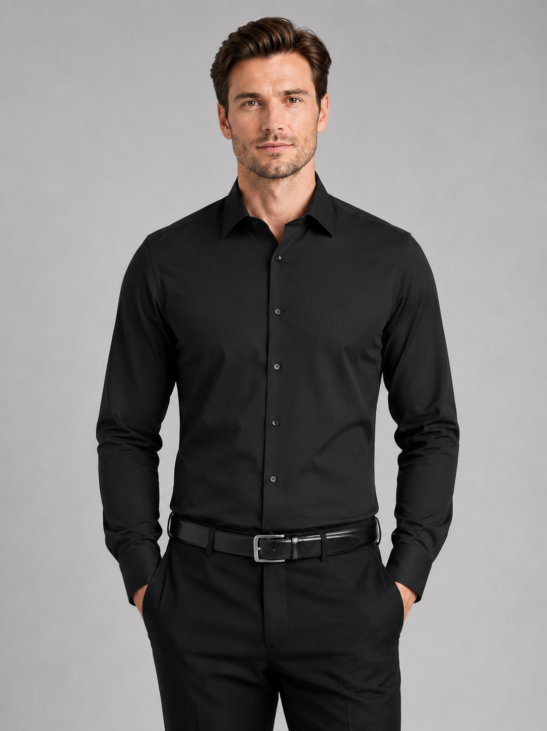 Business Casual Button Down Shirts in Black