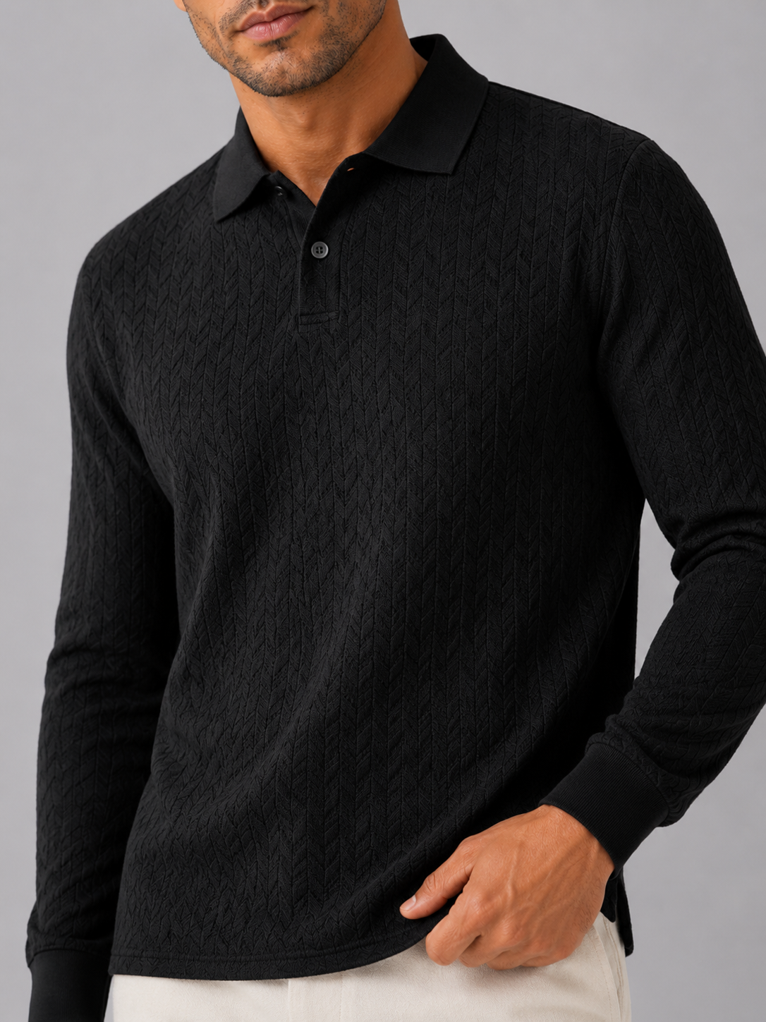 Men's Long Sleeve Polo Shirt – Smooth Knit Business Casual Polo | Nero & Luya