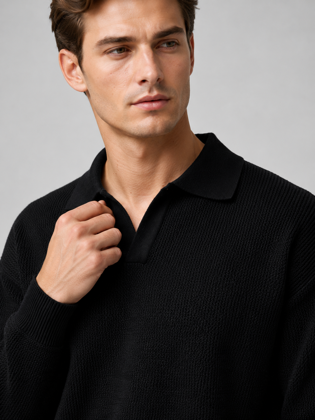 Men's Knit Polo in Black