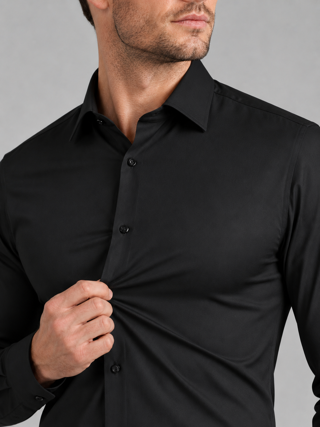 Business Casual Button Down Shirts in Black