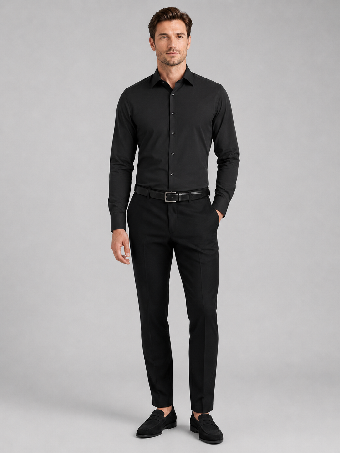 Business Casual Button Down Shirts in Black