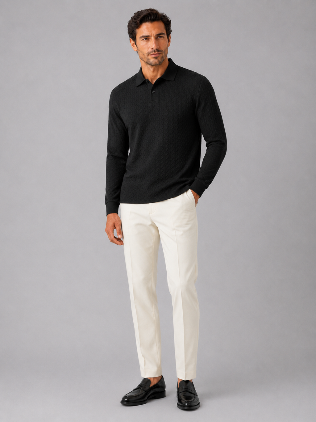 Men's Long Sleeve Polo Shirt – Smooth Knit Business Casual Polo | Nero & Luya