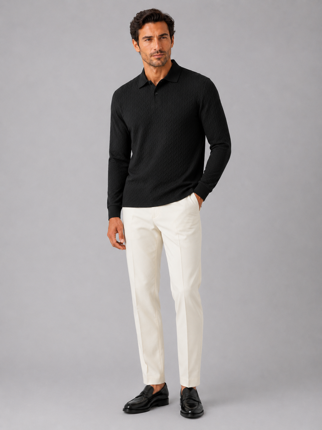 Men's Long Sleeve Polo Shirt – Smooth Knit Business Casual Polo | Nero & Luya