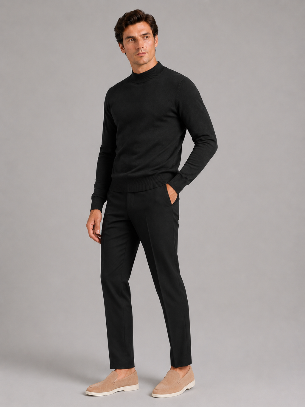 Mock Neck Pullover in Black