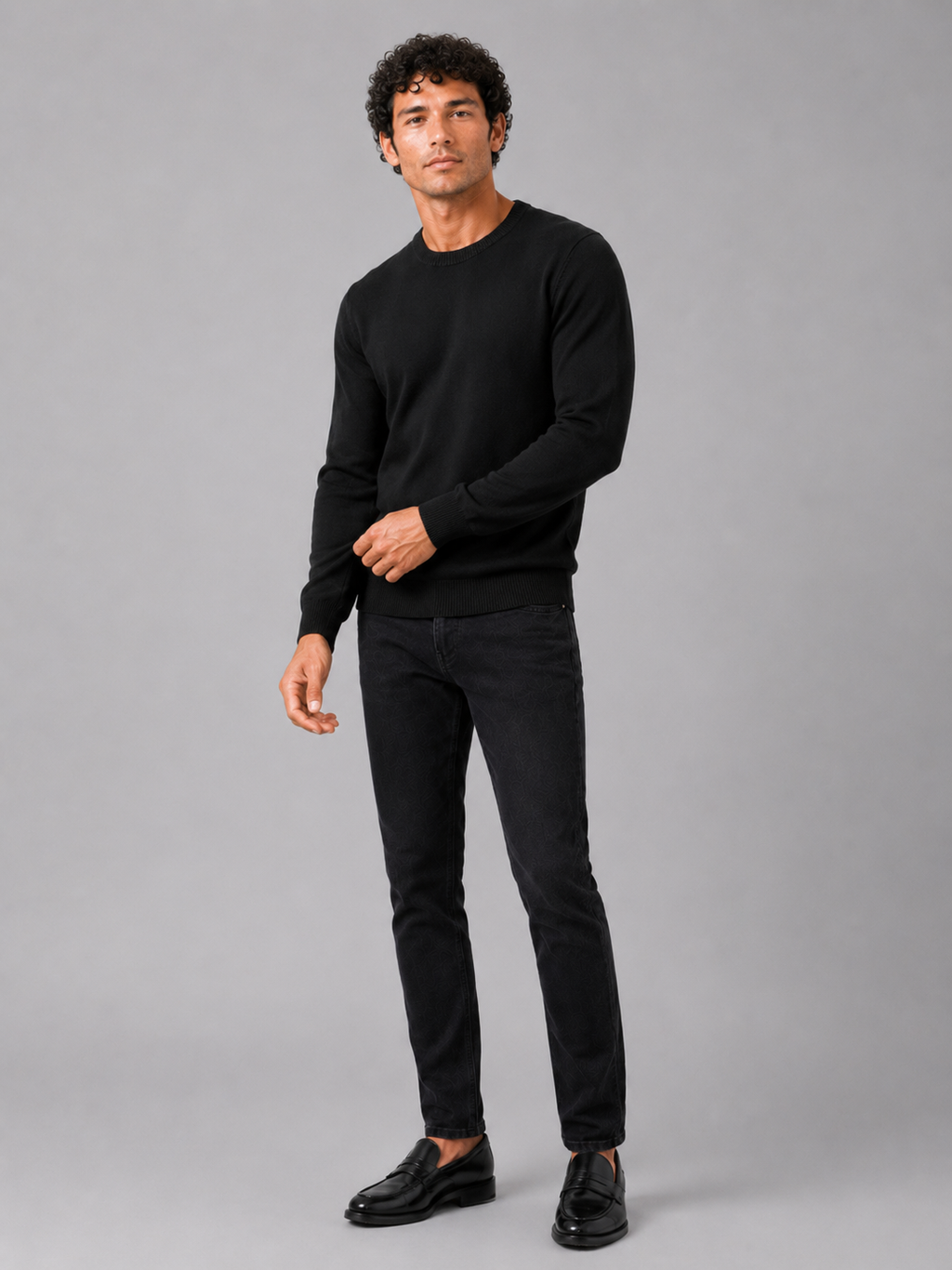 Men'S Wool Pullover in Black