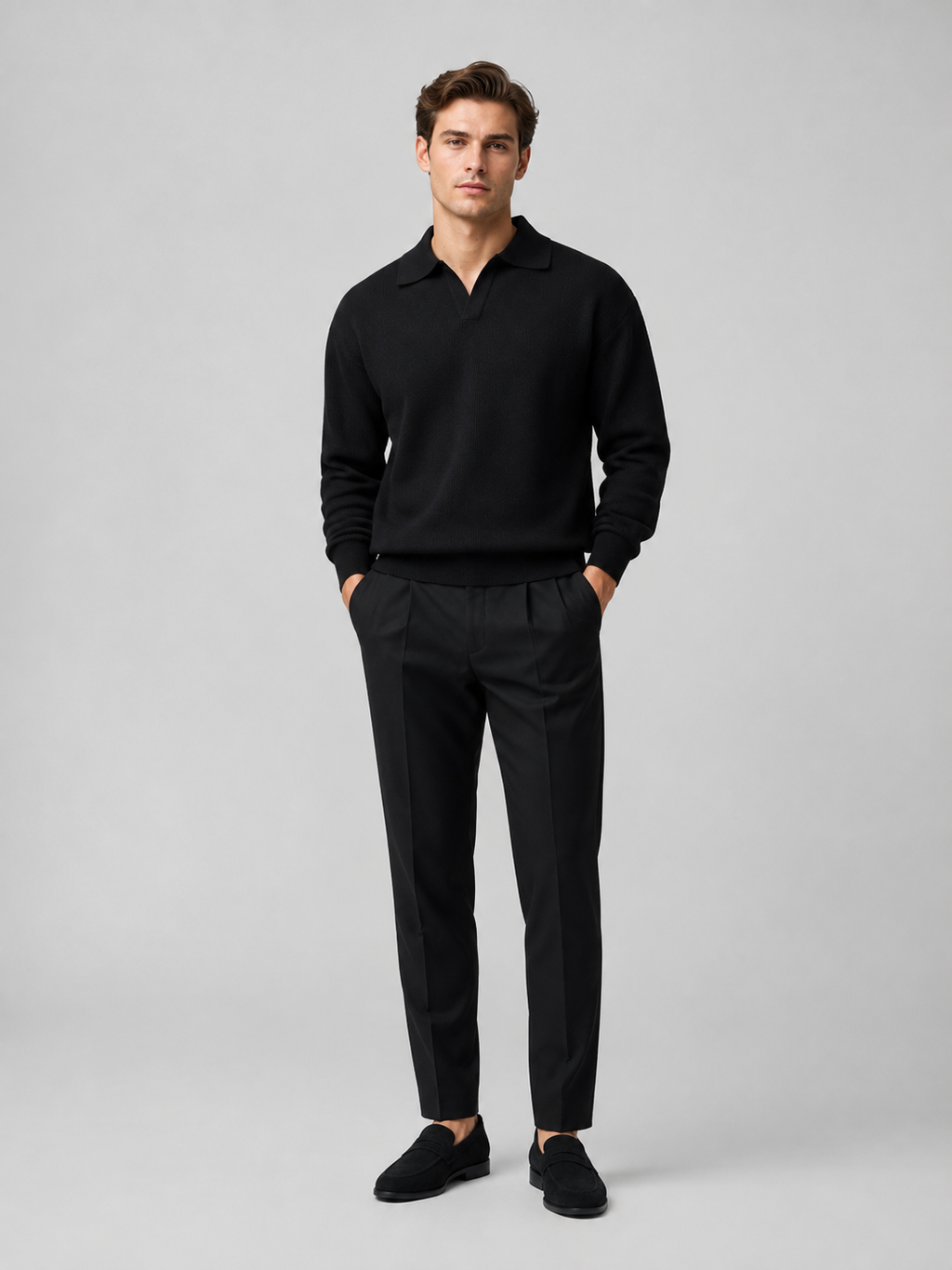 Men's Knit Polo in Black