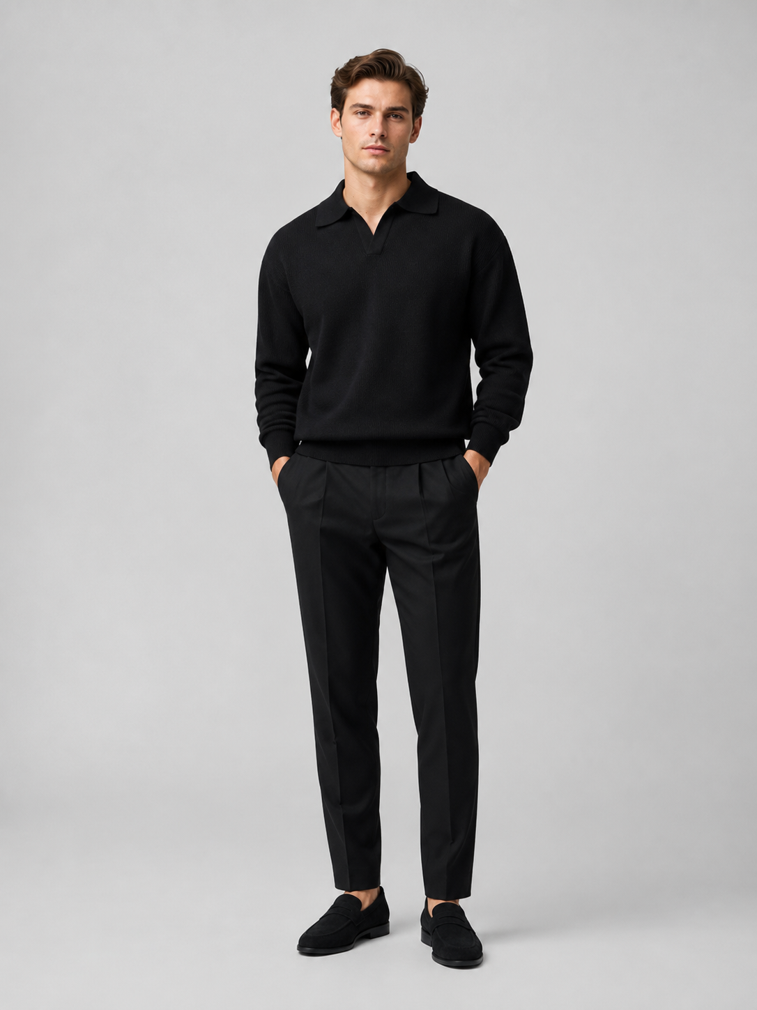 Men's Knit Polo in Black