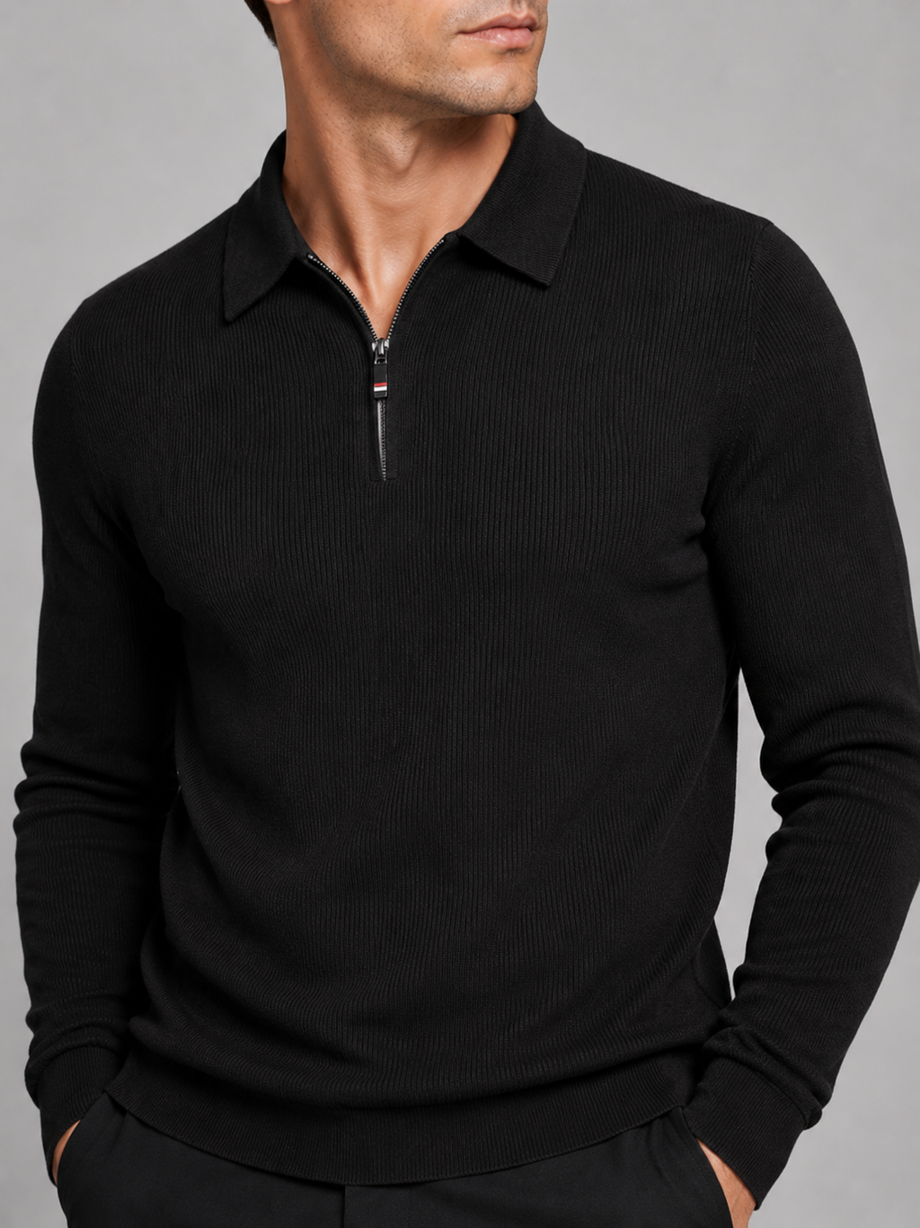 Men's Quarter Zip Long Sleeve Polo – Regular Fit Smooth Knit Top | Nero & Luya