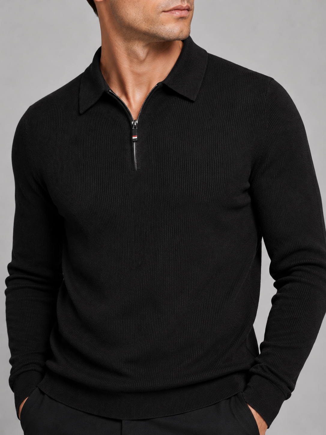 Men's Quarter Zip Long Sleeve Polo – Regular Fit Smooth Knit Top | Nero & Luya