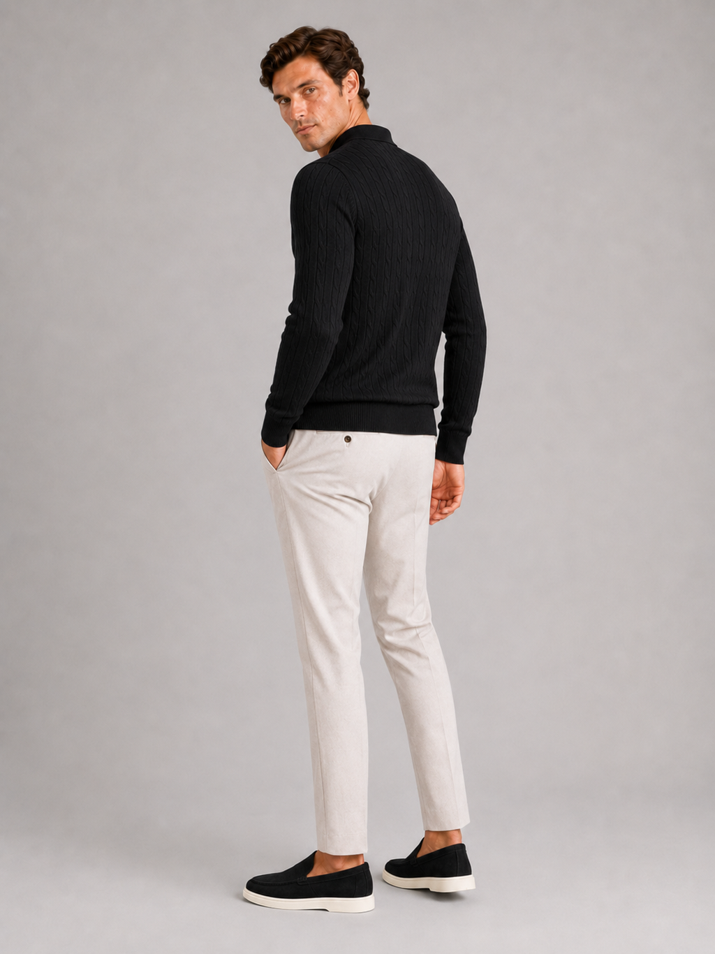 Men's Cable Knit Polo Sweater – Long Sleeve Collared Winter Knit | Nero & Luya