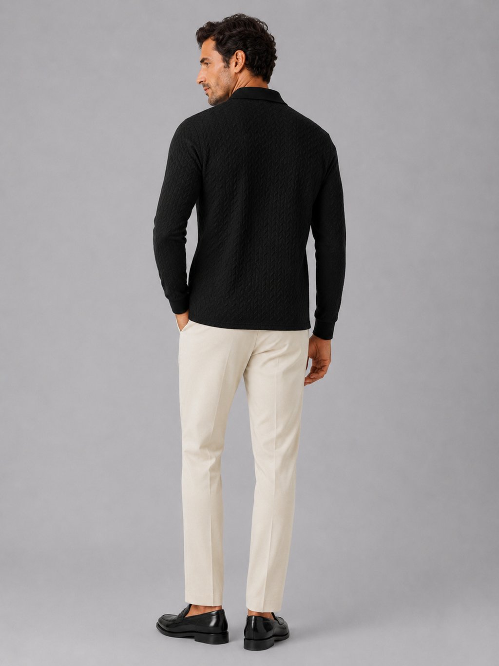 Men's Long Sleeve Polo Shirt – Smooth Knit Business Casual Polo | Nero & Luya