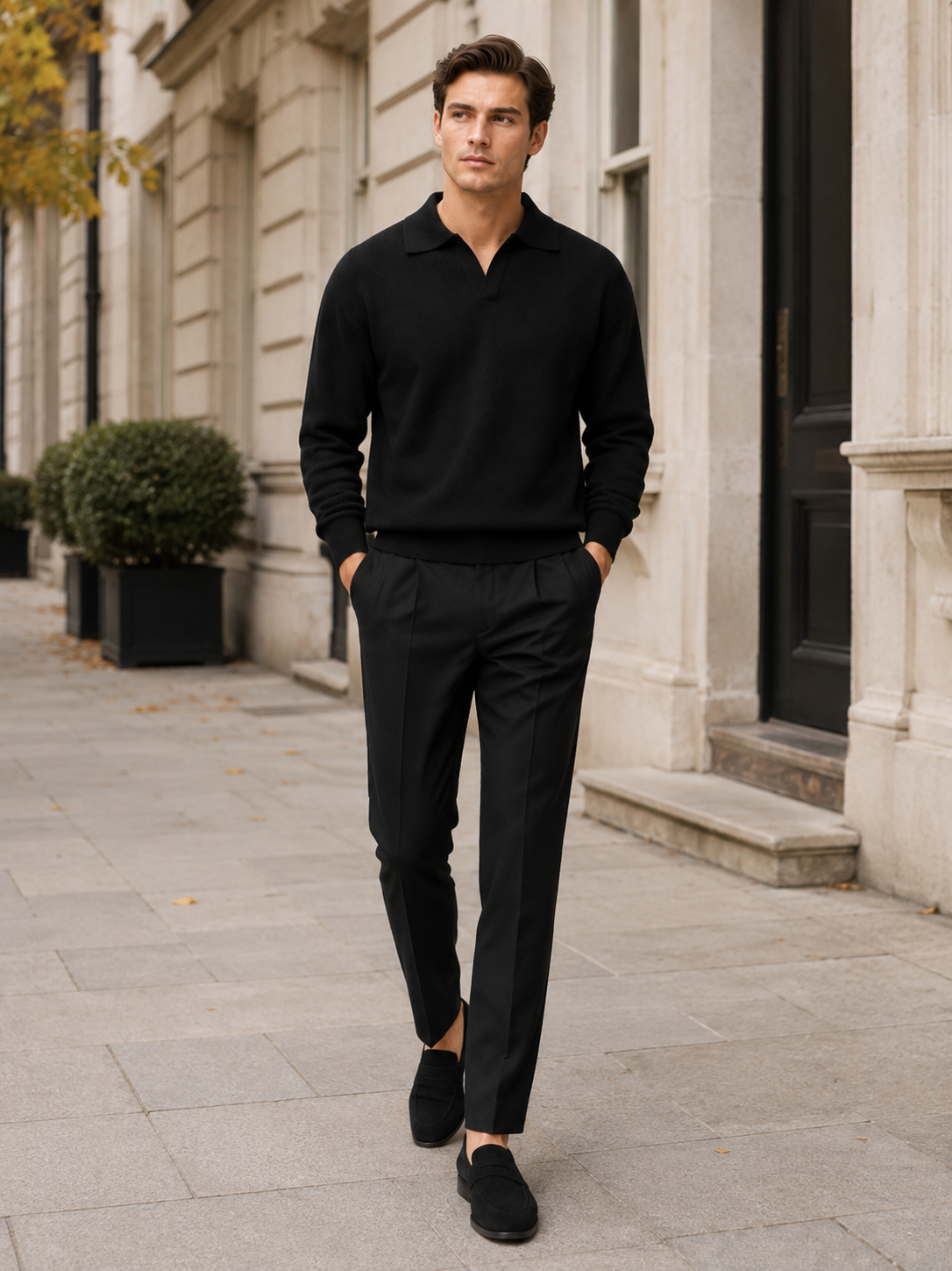 Men's Knit Polo in Black