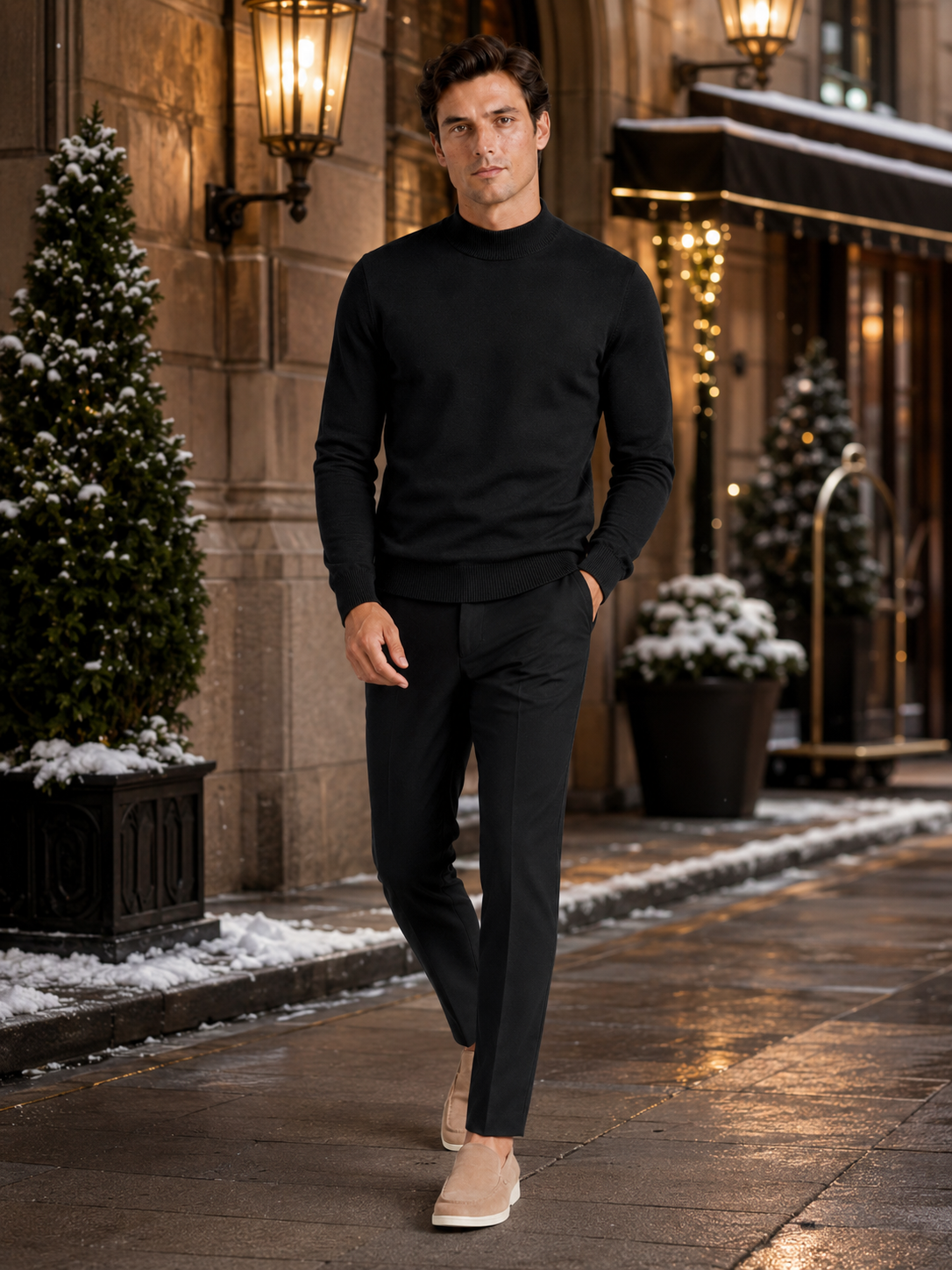 Mock Neck Pullover in Black