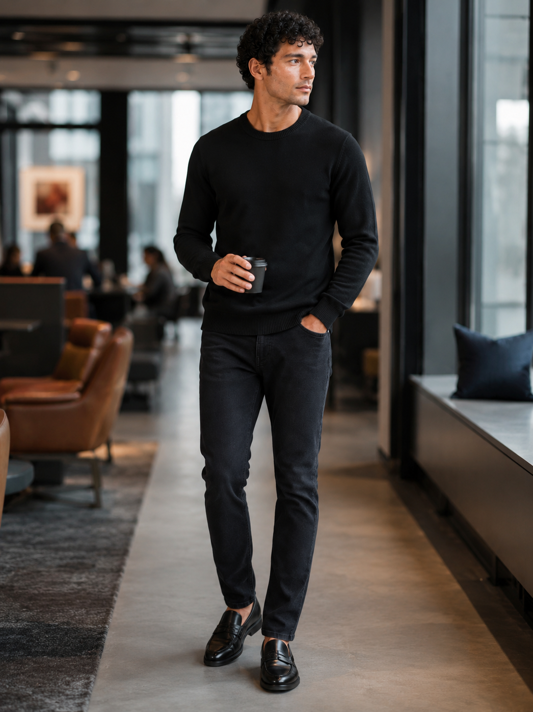 Men'S Wool Pullover in Black