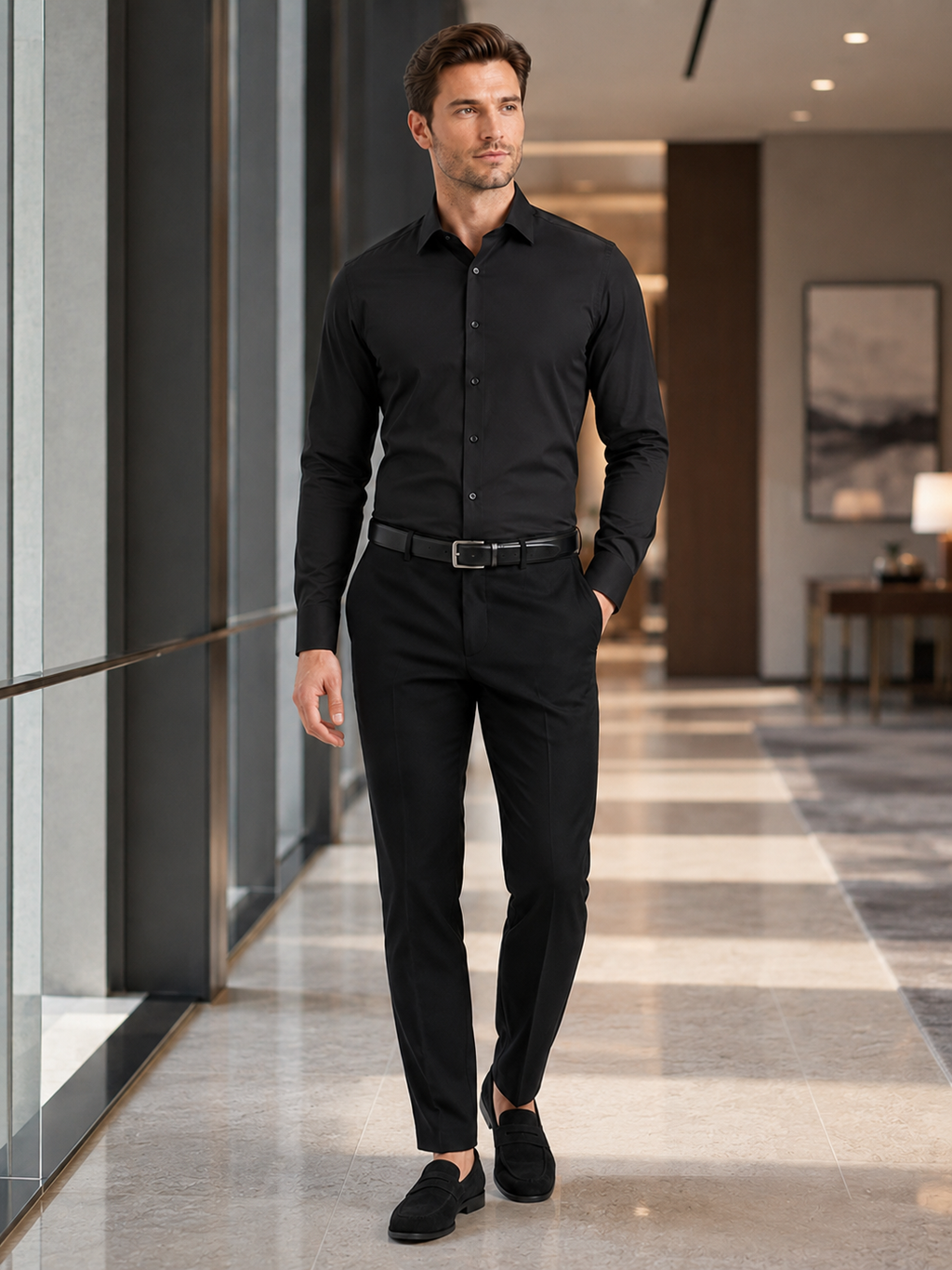 Business Casual Button Down Shirts in Black