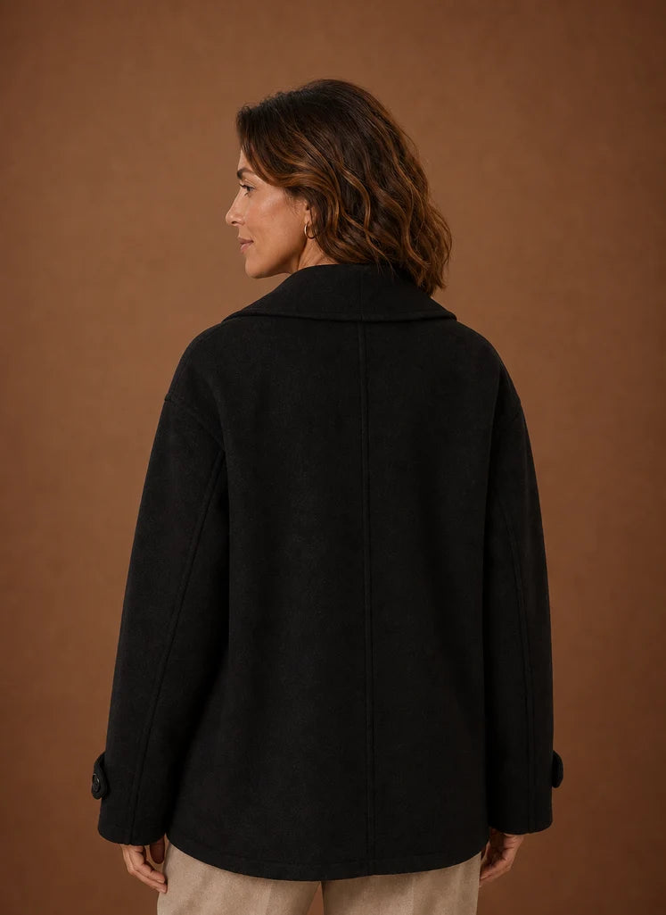 Women's Long Coat - Button Front Loose Casual Overcoat | Nero & Luya