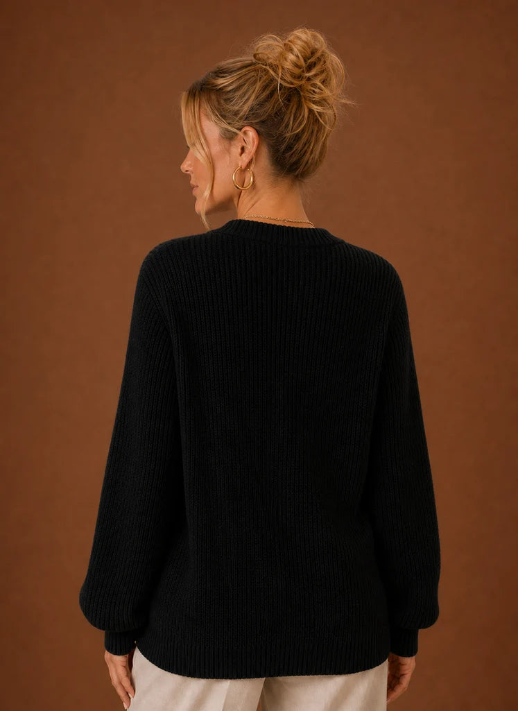 Women's V-Neck Knit Cardigan - Button Front Long Sleeve Sweater | Nero & Luya