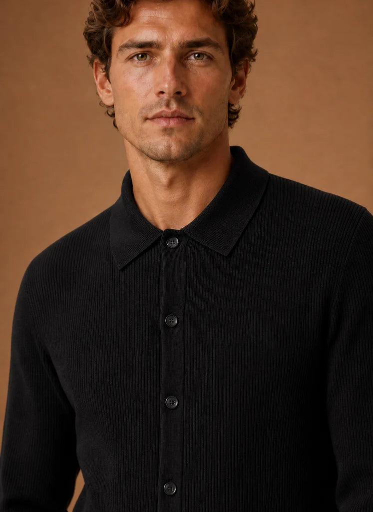 Men's Knit Cardigan - Button Front V-Neck Sweater Long Sleeve | Nero & Luya
