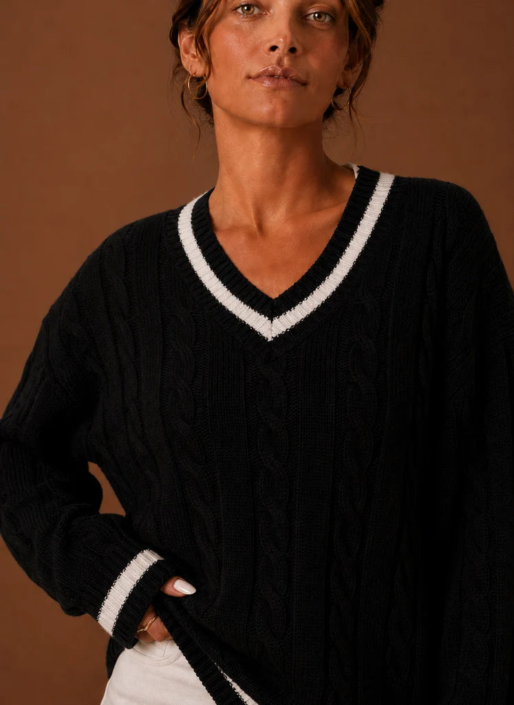 Women's Cable Knit Sweater - V-Neck Long Sleeve Pullover | Nero & Luya