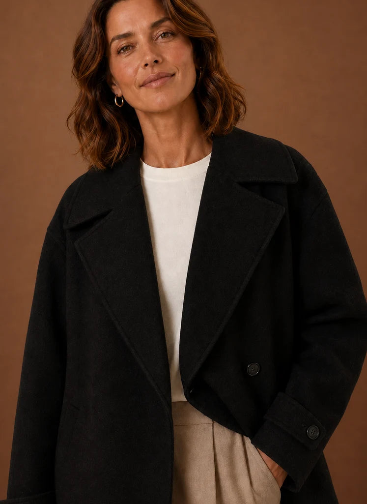 Women's Long Coat - Button Front Loose Casual Overcoat | Nero & Luya
