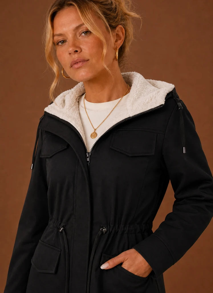 Women's Parka Jacket - Hooded Fleece-Lined Long Winter Coat | Nero & Luya