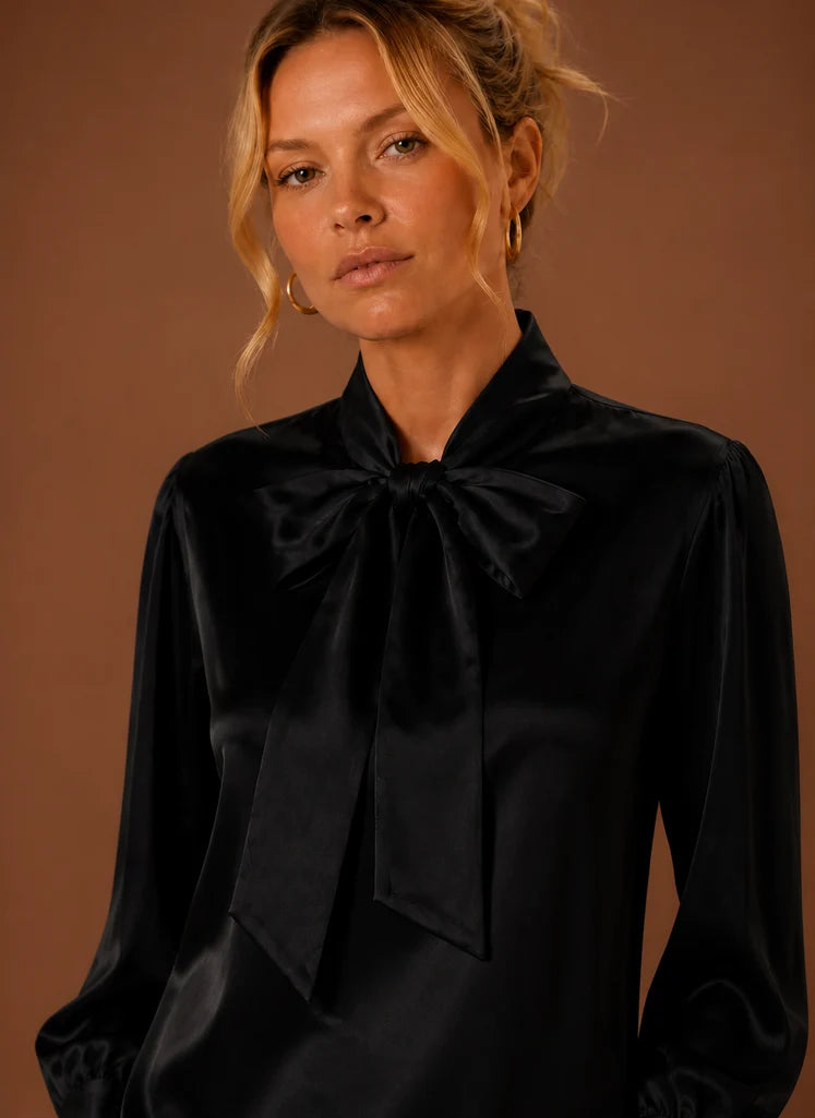 Women’s Satin Bow Blouse | Nero & Luya