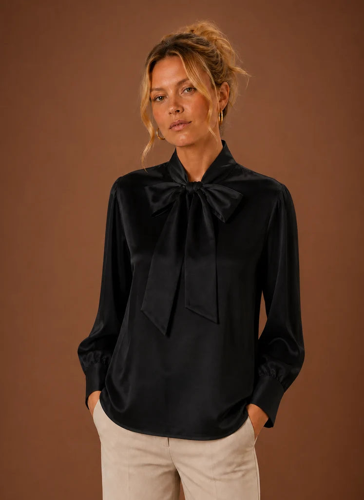 Women’s Satin Bow Blouse | Nero & Luya