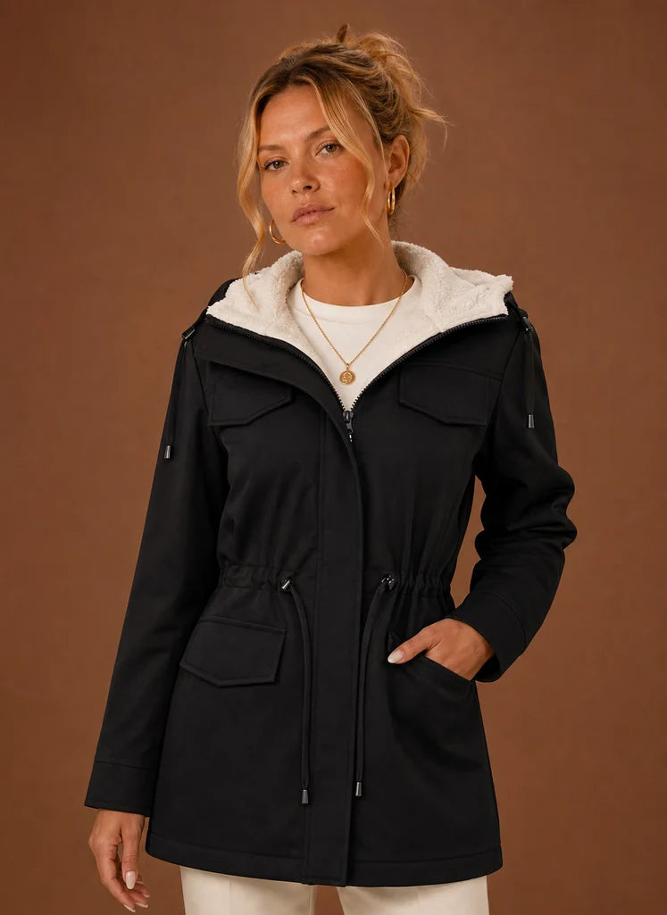 Women's Parka Jacket - Hooded Fleece-Lined Long Winter Coat | Nero & Luya