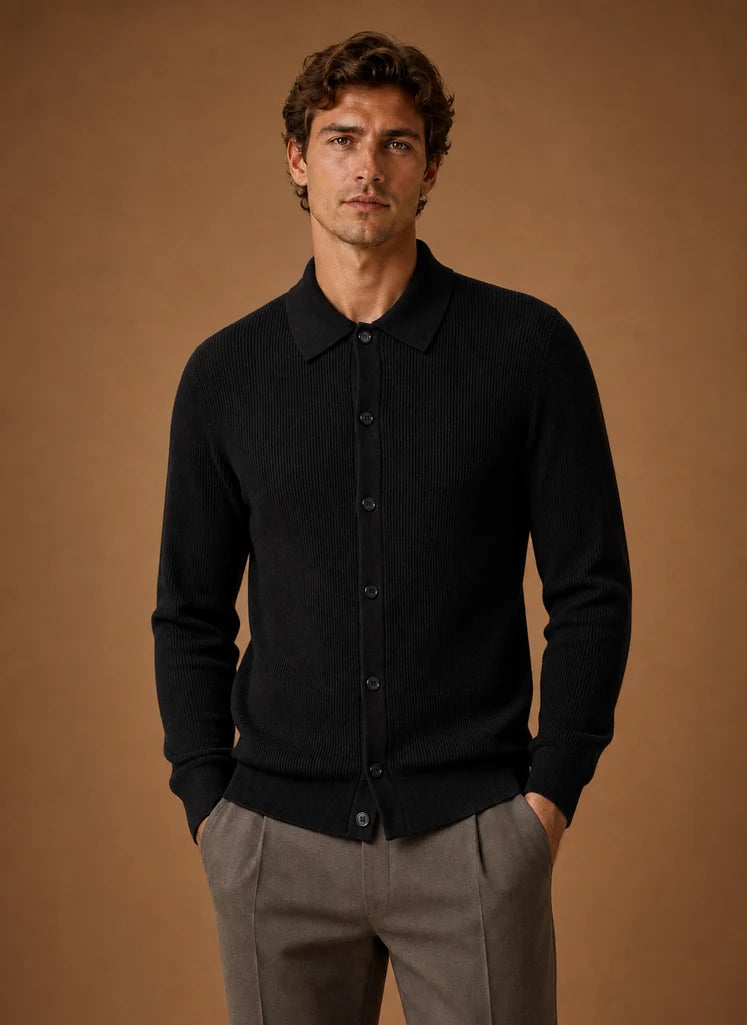 Men's Knit Cardigan - Button Front V-Neck Sweater Long Sleeve | Nero & Luya