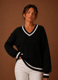 Women's Cable Knit Sweater - V-Neck Long Sleeve Pullover | Nero & Luya
