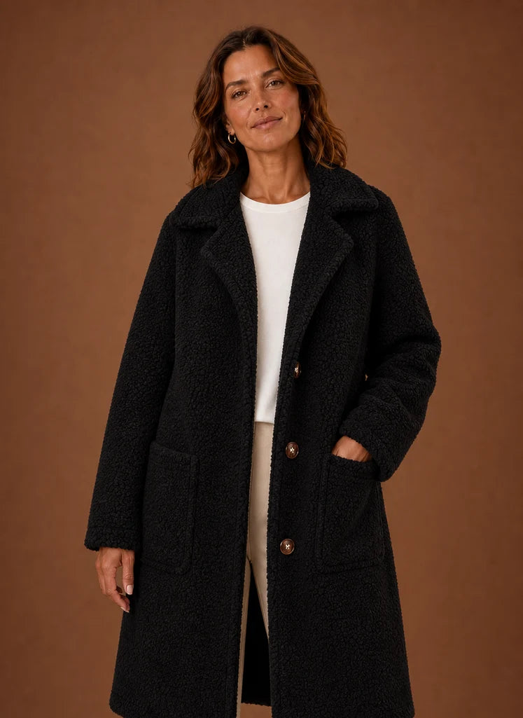 Women's Teddy Coat - Long Double-Breasted Winter Coat | Nero & Luya