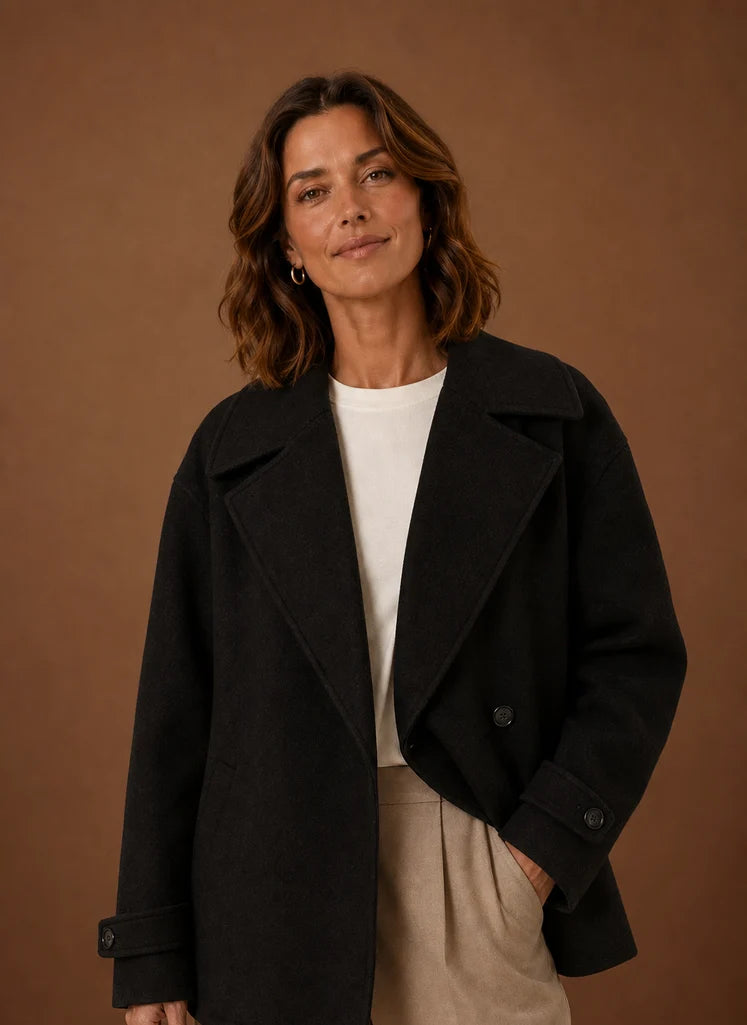 Women's Long Coat - Button Front Loose Casual Overcoat | Nero & Luya