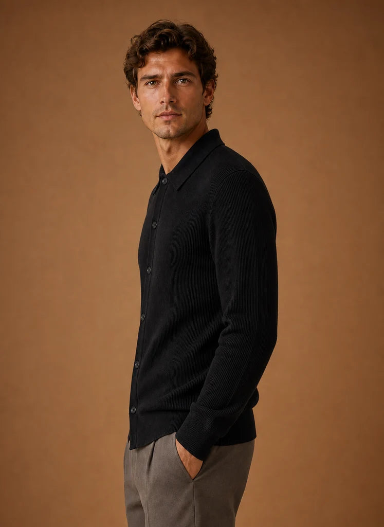 Men's Knit Cardigan - Button Front V-Neck Sweater Long Sleeve | Nero & Luya