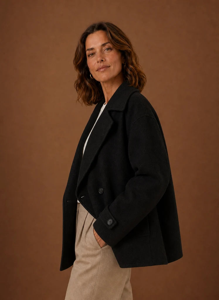 Women's Long Coat - Button Front Loose Casual Overcoat | Nero & Luya