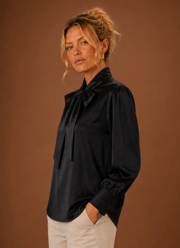 Women’s Satin Bow Blouse | Nero & Luya
