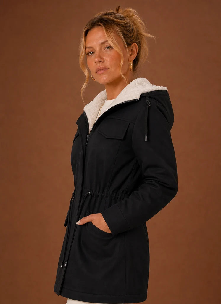 Women's Parka Jacket - Hooded Fleece-Lined Long Winter Coat | Nero & Luya