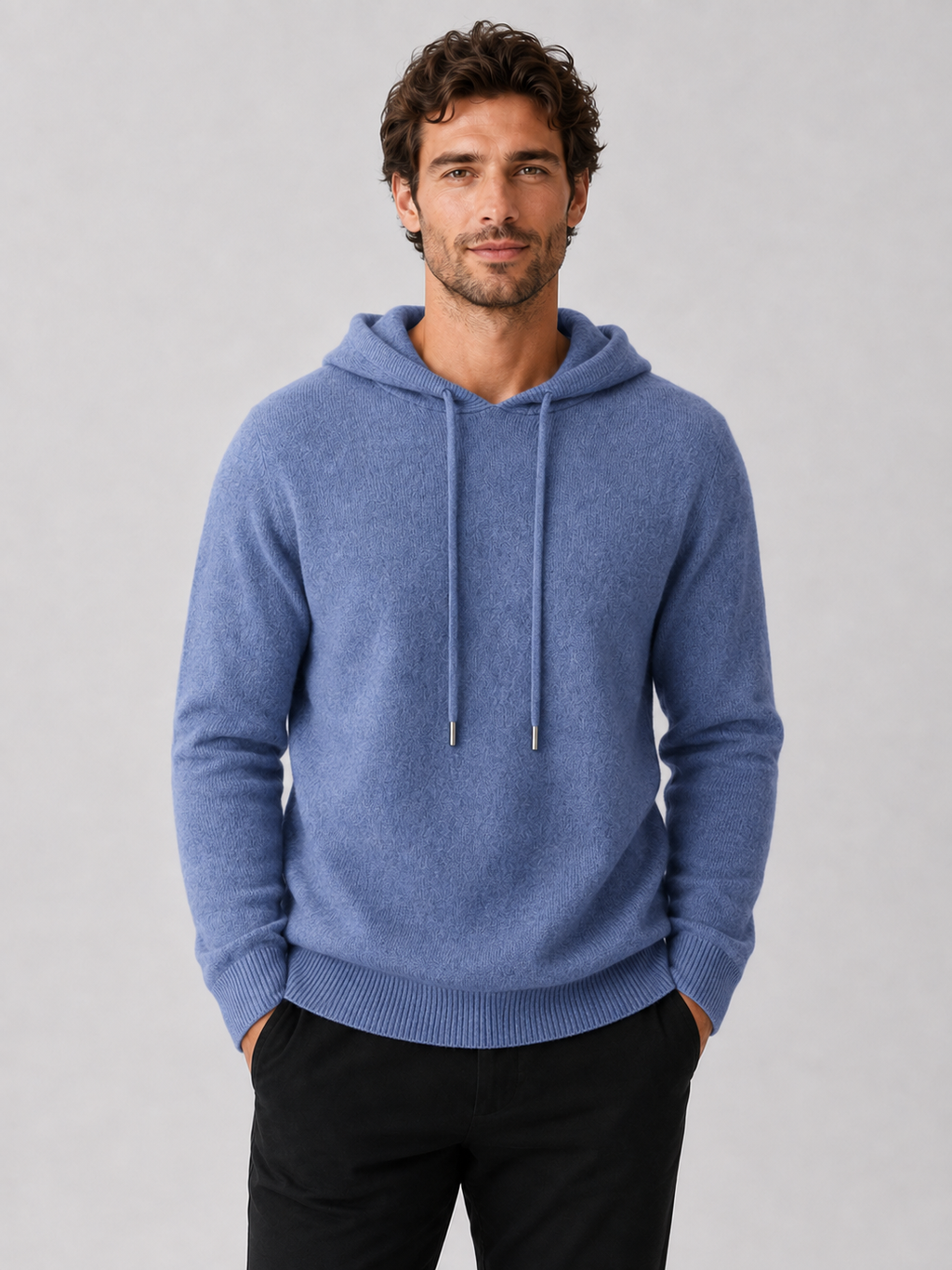 Men's Grey Hooded Sweatshirt in Blue