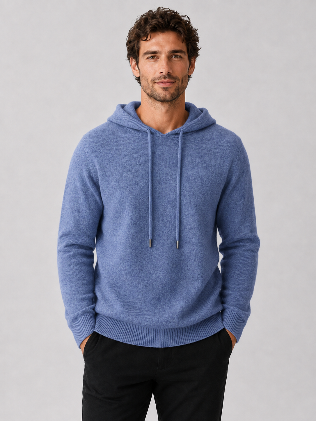 Men's Grey Hooded Sweatshirt in Blue