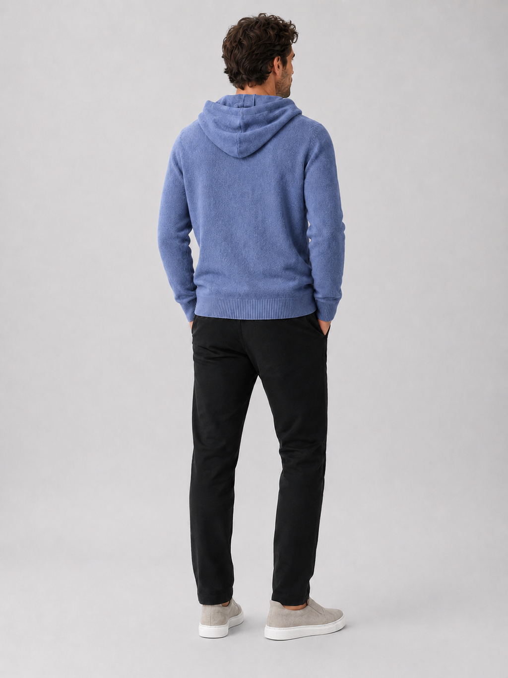 Men's Grey Hooded Sweatshirt in Blue