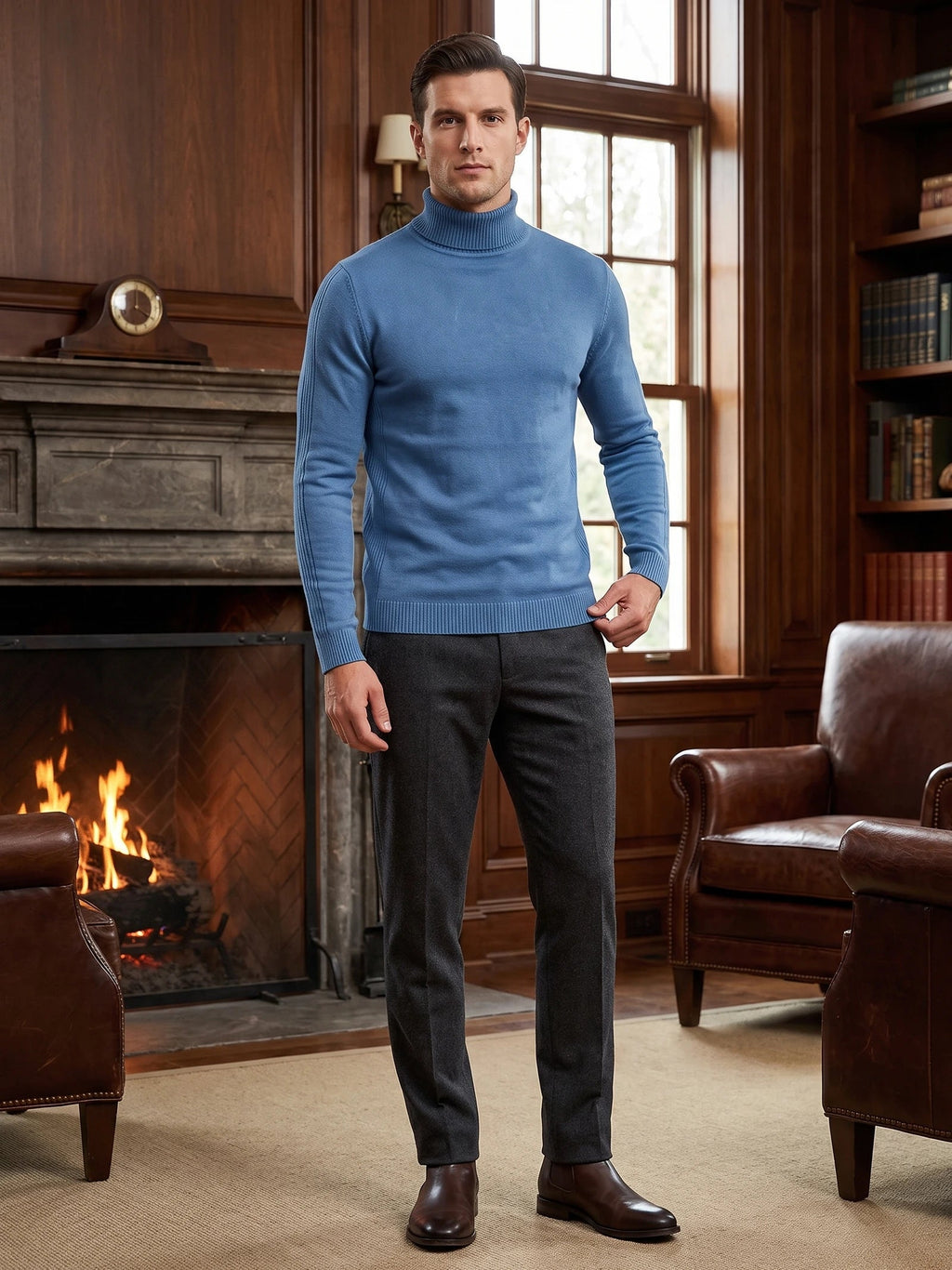 Men's Turtleneck Sweater in Blue