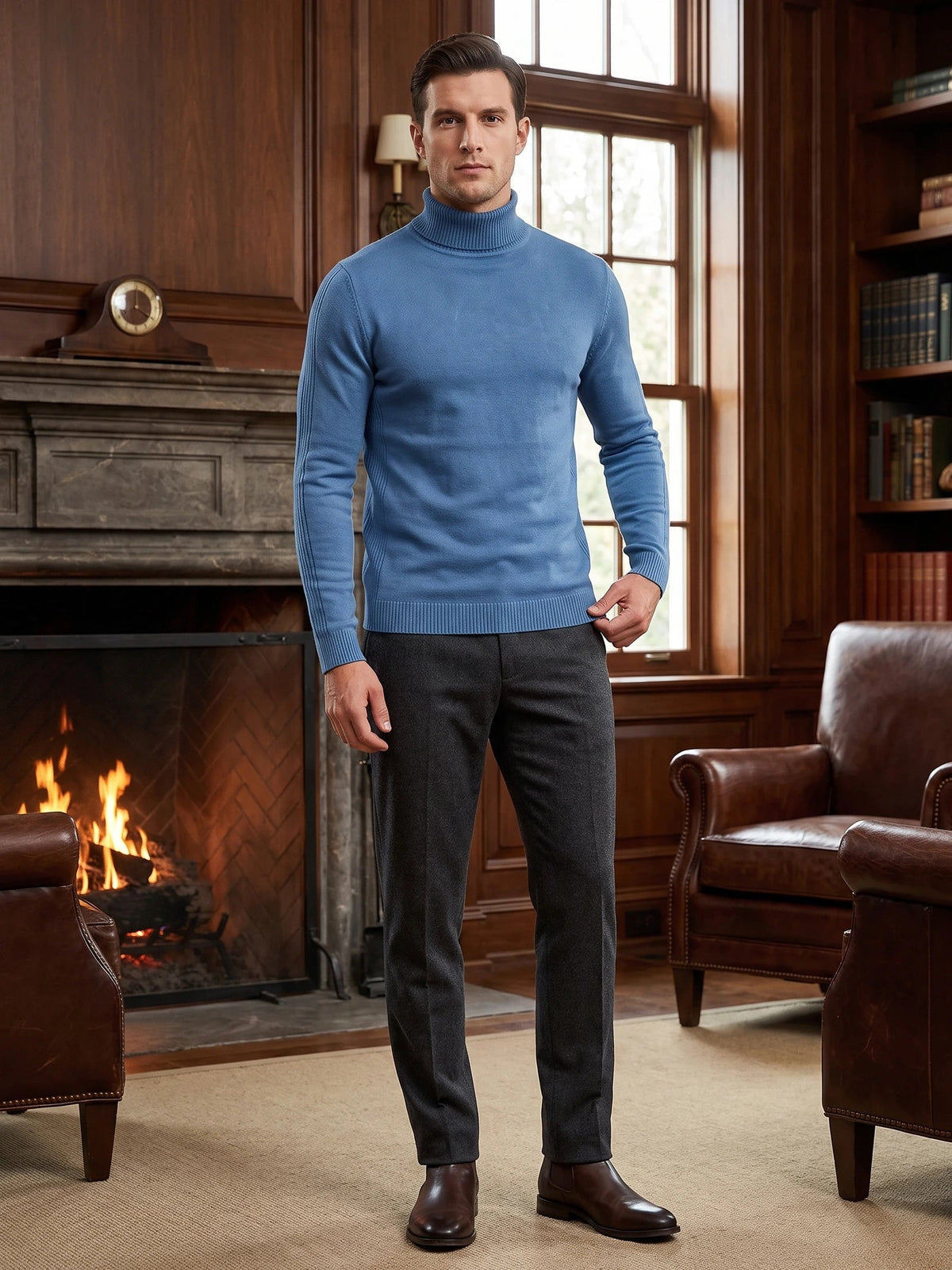 Men's Turtleneck Sweater in Blue