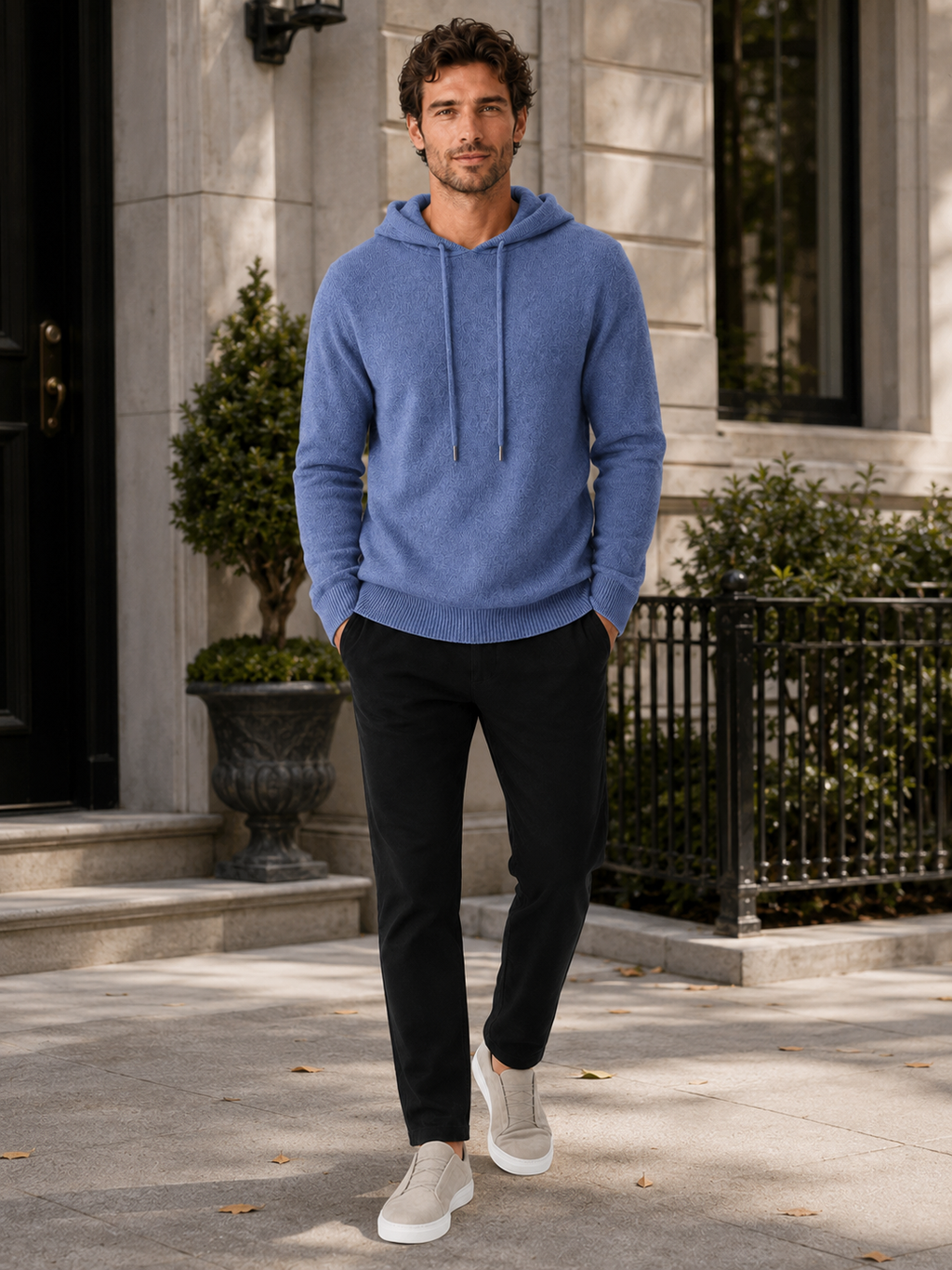 Men's Grey Hooded Sweatshirt in Blue