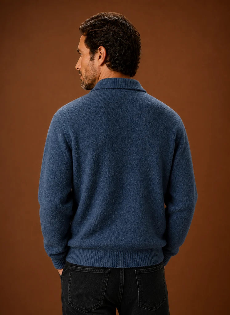 Men’s Long Sleeve Knit Polo Sweater | Nero & Luya